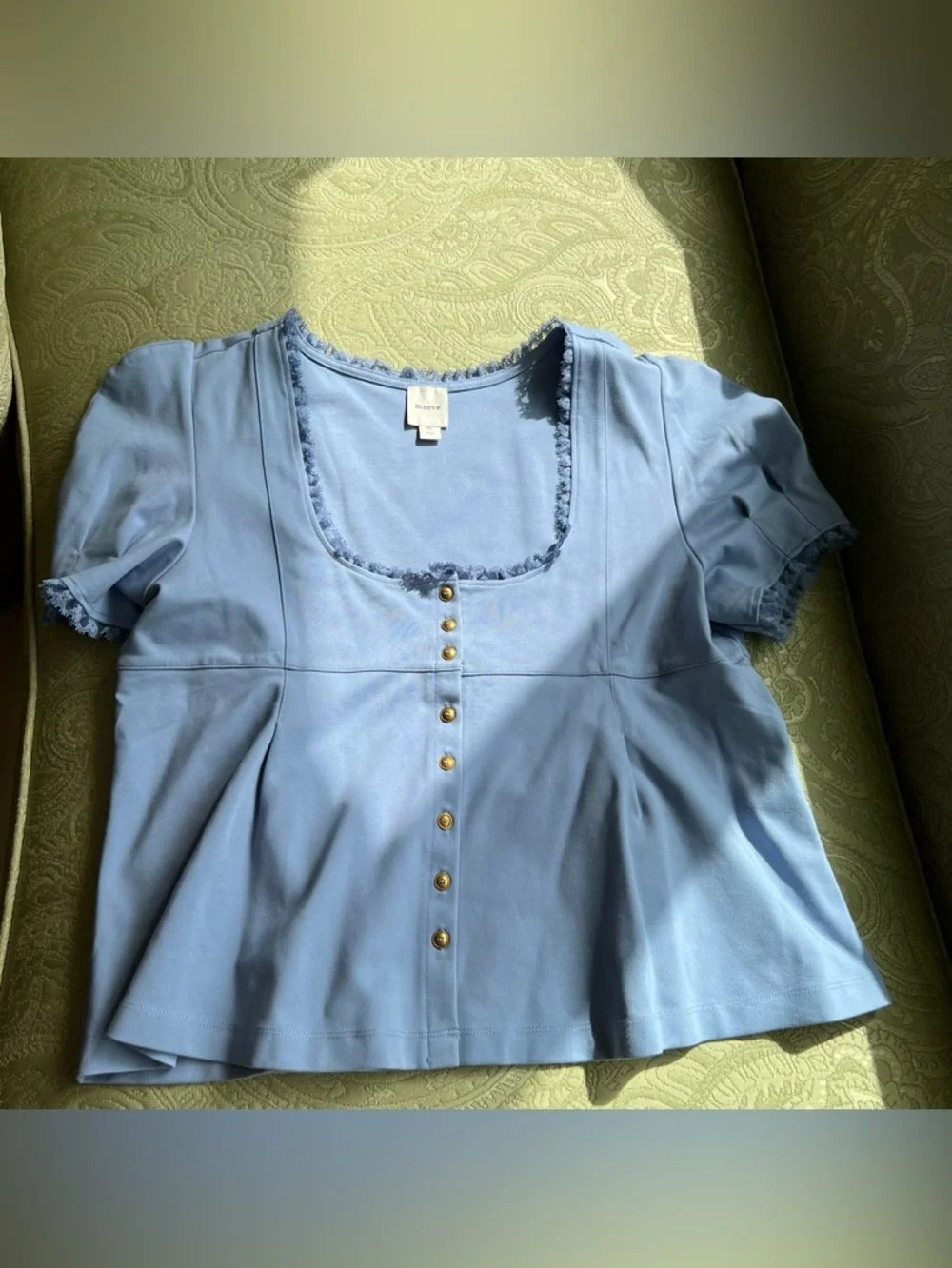Anthropologie Maeve Puff-Sleeve Babydoll Top Size XL - Picture 11 of 11